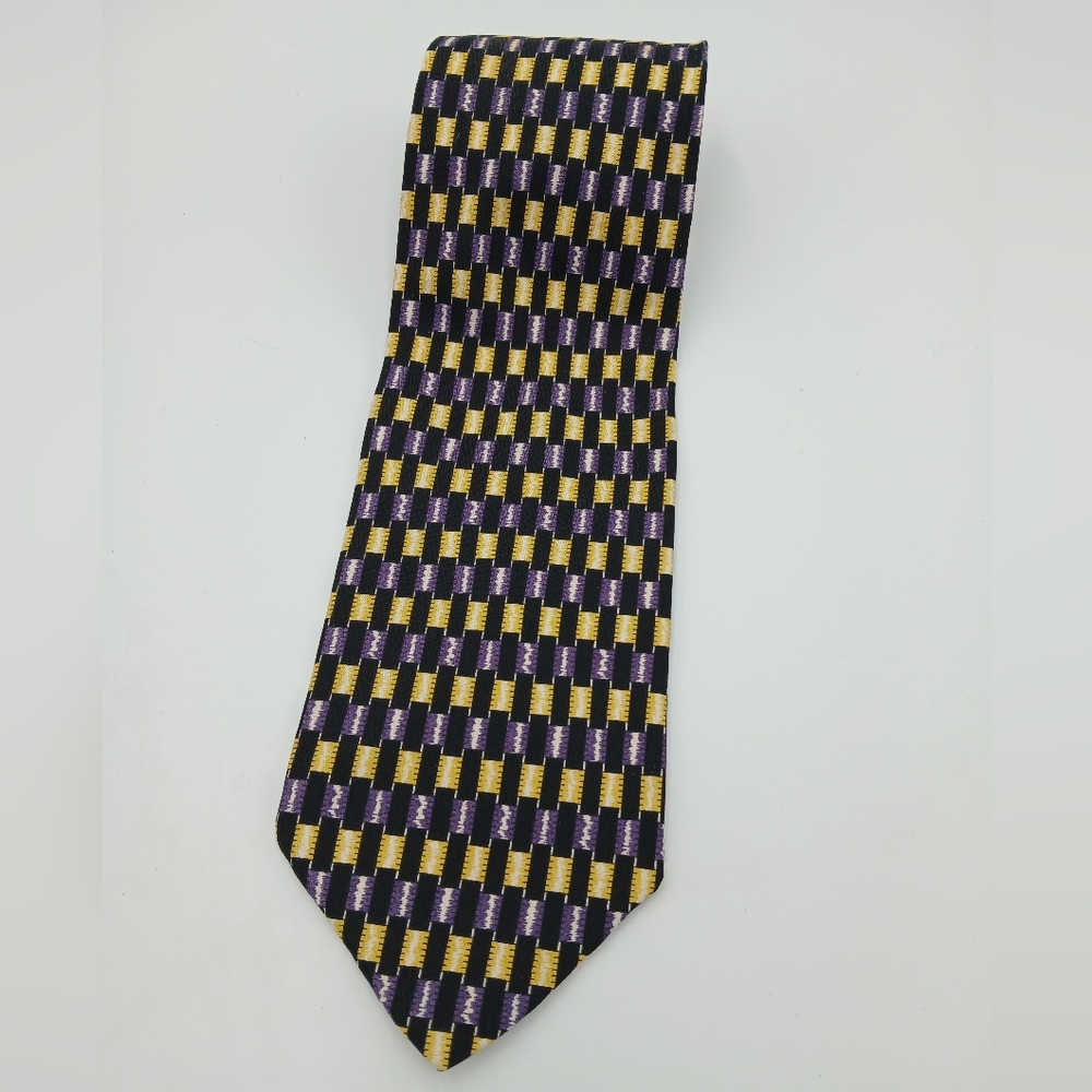 LT DESIGNS 100% SILK TIE Purple and Gold Checkered